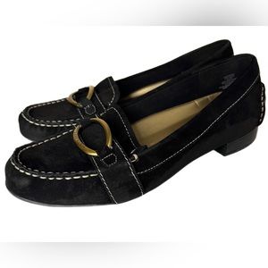 Anne Klein Women's Genuine Black Suede
Oxfords with Gold Metal Decal